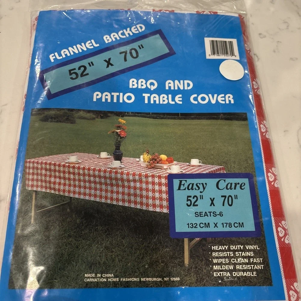 VTG Vinyl Flannel Back Tablecloth 52 x 70 Red White Check Pattern Barbecue NEW